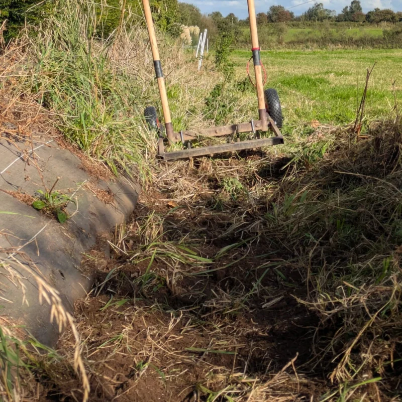 La grelinette La PLaisible + brise-motte, ici en 5 dents qui n'a pas peur de s'attaquer à une terre compacte remplie de clientdent.